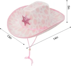 2Pcs Childs Cow Print Pink Felt Cowboy Hat -Spirit Halloween Shop Pink Cow Print Cowboy Hats 2 Pack 1 600x557 1