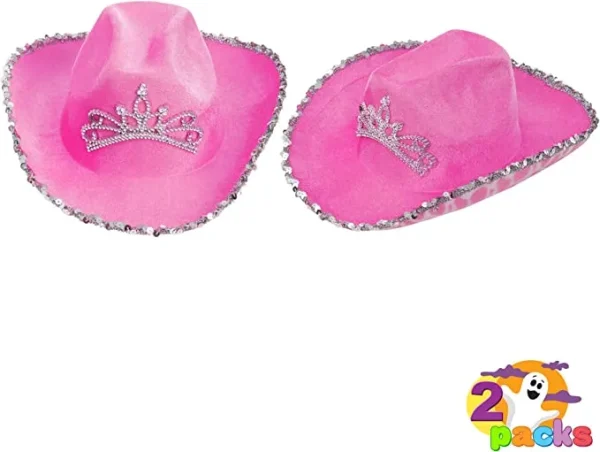 2Pcs Pink Tiara Felt Cowboy Hats 5 2Pcs Pink Tiara Felt Cowboy Hats - Image 3