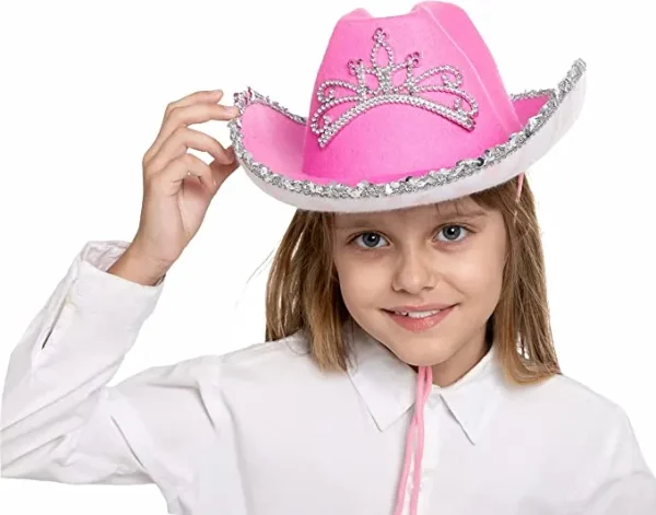 2Pcs Pink Tiara Felt Cowboy Hats 8 2Pcs Pink Tiara Felt Cowboy Hats - Image 6