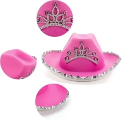 2Pcs Pink Tiara Felt Cowboy Hats
