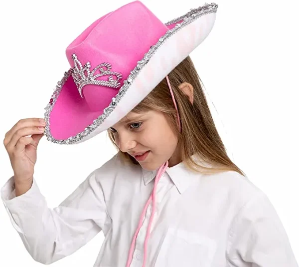 2Pcs Pink Tiara Felt Cowboy Hats 6 2Pcs Pink Tiara Felt Cowboy Hats - Image 4