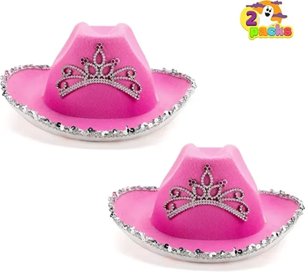 2Pcs Pink Tiara Felt Cowboy Hats 4 2Pcs Pink Tiara Felt Cowboy Hats - Image 2