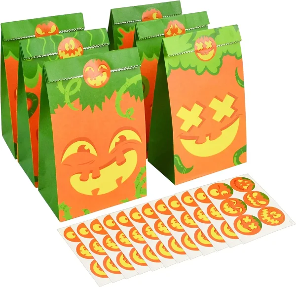 72Pcs Pumpkin Face Halloween Goodie Bags With Stickers