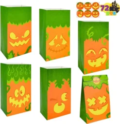 Spirit Halloween Shop 24 Spirit Halloween Shop -Spirit Halloween Shop Pumpkin Face Halloween Goodie Bags with Stickers 72 Pcs 2 600x618 1