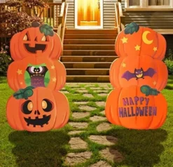 2Pcs Pumpkin & Ghost Metal Stake