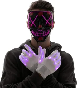 Halloween 3 Lighting Modes Led Mask Light Up Costume -Spirit Halloween Shop Purple Led Scary Mask And Gloves 3 600x691 1