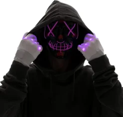 Halloween 3 Lighting Modes Led Mask Light Up Costume -Spirit Halloween Shop Purple Led Scary Mask And Gloves 5 600x573 1