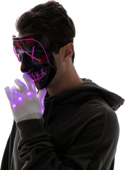 Halloween 3 Lighting Modes Led Mask Light Up Costume -Spirit Halloween Shop Purple Led Scary Mask And Gloves 6 600x814 1