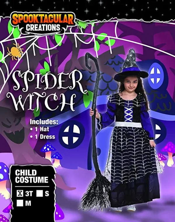 Girls Purple Spider Witch Halloween Costume 4 Girls Purple Spider Witch Halloween Costume - Image 2