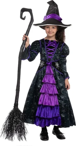 Girls Purple Witch Stars And Moon Halloween Costume -Spirit Halloween Shop Purple Witch Costume with Stars and Moon Skirt Design Child 1 600x1154 1