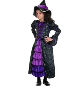 Girls Purple Witch Stars And Moon Halloween Costume -Spirit Halloween Shop Purple Witch Costume with Stars and Moon Skirt Design Child 4 600x677 1