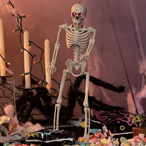 Red LED Light Eyes Posable Skeleton Decoration 24in 3 Red LED Light Eyes Posable Skeleton Decoration 24in