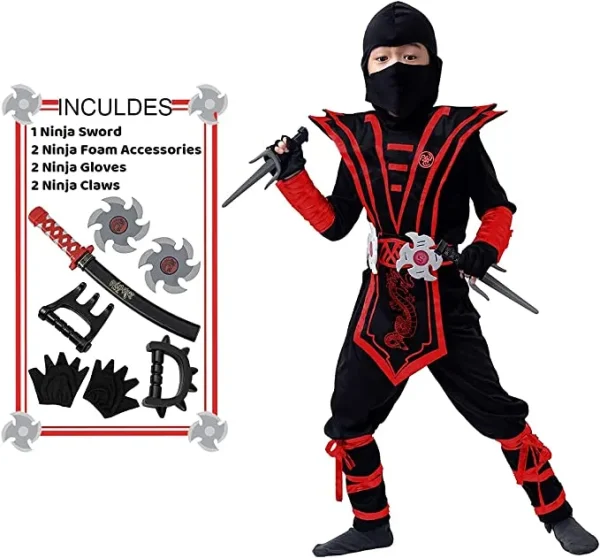Red Ninja Costume Cosplay - Child 4 Red Ninja Costume Cosplay - Child - Image 2