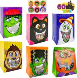 60Pcs See-Through Trick Or Treat Bags With Stickers -Spirit Halloween Shop See Through Trick or Treat Bags with Stickers 60 Pcs 2 600x610 1