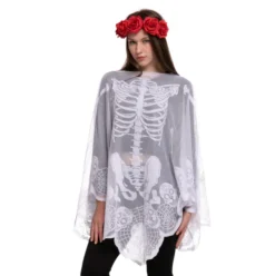 Skeleton Poncho & Red Flower Elastic Headband - Adult -Spirit Halloween Shop Skeleton Poncho Red Flower Elastic Headband Adult 3 result scaled 600x602 1
