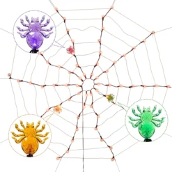 Spider Web Lights With 3 Lighted Spiders (Orange) -Spirit Halloween Shop Spider Web Lights with 3 Lighted Spiders Orange 3 result 600x600 1