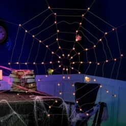 Spider Web Lights With 3 Lighted Spiders (Orange) -Spirit Halloween Shop Spider Web Lights with 3 Lighted Spiders Orange 5 result 600x600 1