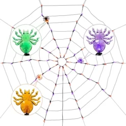 Spider Web Lights With 3 Lighted Spiders (Orange & Purple) -Spirit Halloween Shop Spider Web Lights with 3 Lighted Spiders Orange amp Purple 3 result 600x600 1