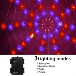 Spider Web Lights With 3 Lighted Spiders (Orange & Purple) -Spirit Halloween Shop Spider Web Lights with 3 Lighted Spiders Orange amp Purple 4 result 600x600 1