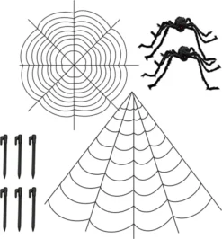 4Pcs Triangle/Round Spider Webs And Spiders -Spirit Halloween Shop TriangleRound Spider Webs and Spiders 4 Pcs 2 600x645 1