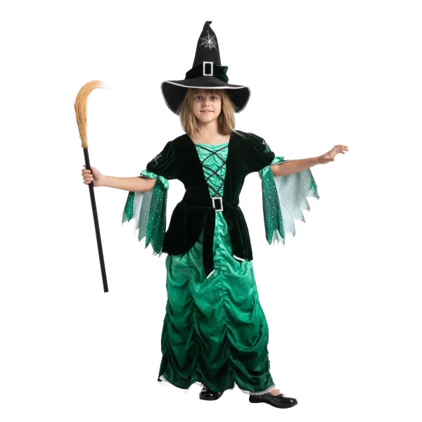 Girls Green Witch Halloween Costume 4 Girls Green Witch Halloween Costume - Image 2