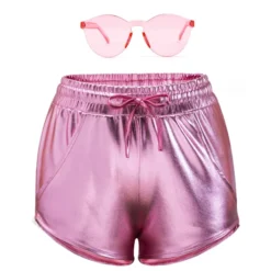 Women Metallic Shorts - Pink
