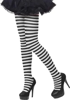 Womens Striped Nylon Tights Leggings -Spirit Halloween Shop Womens Nylon Striped Tights BlackWhite 3 Pack 1 600x854 1