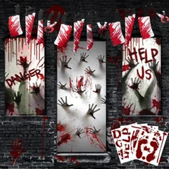 Zombie Hand Door Cover+2 Widow Covers+Weapon Garland+Window Stickers 11*14in