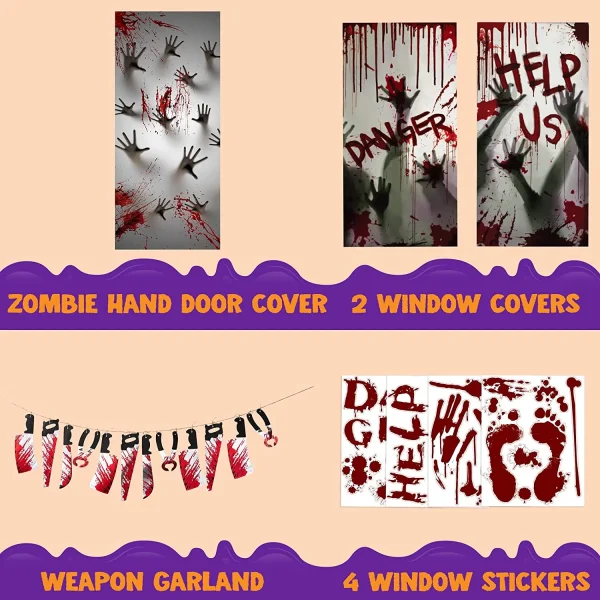 Zombie Hand Door Cover+2 Widow Covers+Weapon Garland+Window Stickers 11*14in 7 Zombie Hand Door Cover+2 Widow Covers+Weapon Garland+Window Stickers 11*14in - Image 5